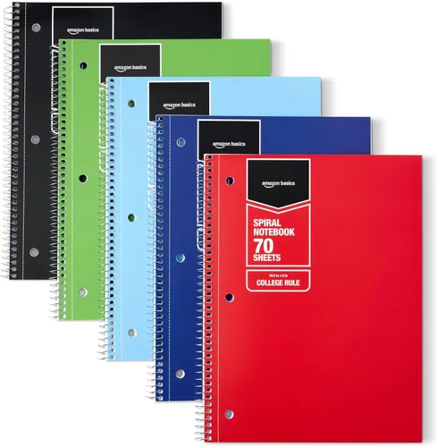 Vista 7 de Amazon Basics Cuadernos espirales con rayas universitarias, 70 hojas, 10.5 x 8 pulgadas, páginas perforadas, colores sólidos pastel surtidos