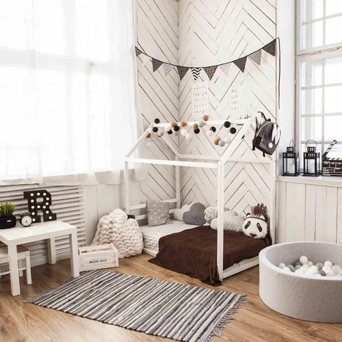 Vista 5 de Casa de cama Montessori, marco de cama de piso para niños, cama de casa para niños, marco de cama de casa para niños, marco de cama de plataforma