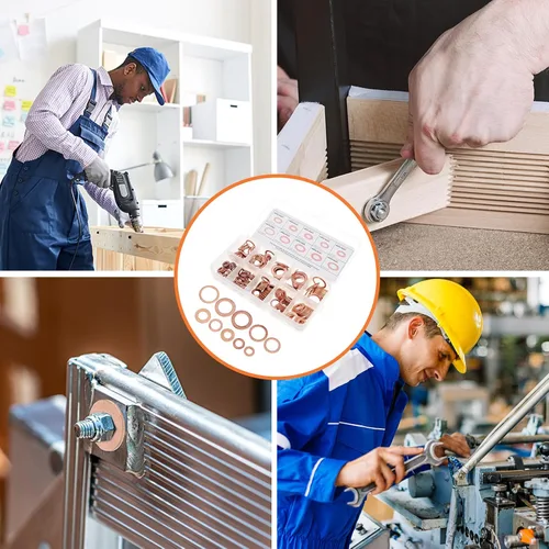 Vista 3 de 200pcs Copper Sealing Washer Flat Gasket Set Flat Copper Washers Assortment Kit with Storage Box for Industrial and Automotive Use