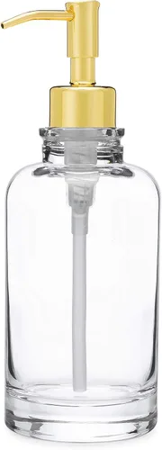 Vista 10 de Rail19 Sonoma Dispensador de jabón de vidrio transparente, jabón líquido de manos y loción para encimera de cocina y baño, 10 onzas (latón antiguo)