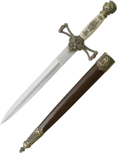 Vista 14 de MASTER USA Mini espada corta medieval, hoja de acero inoxidable con mango de metal fundido, vaina de madera - Fantasía, coleccionable