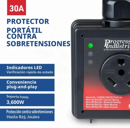 Vista 2 de Progressive Industries SSP-30X - Protector contra sobretensiones inteligente para vehículos recreativos portátil, 30 amperios, color negro