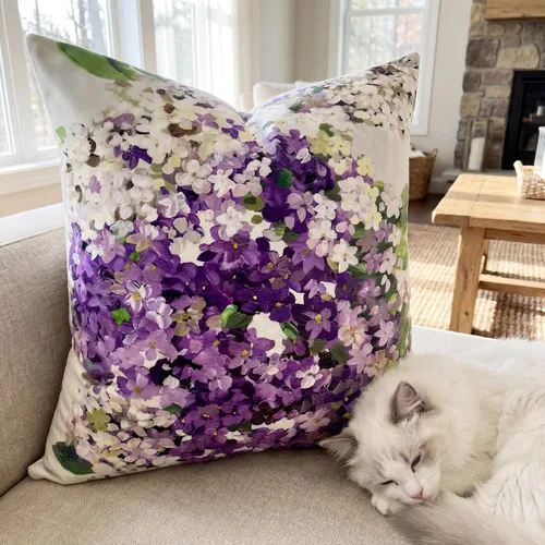 Vista 2 de Juego de 2 fundas de almohada decorativas de terciopelo con flores de hortensias moradas de 18 x 18 pulgadas, fundas de almohada decorativas