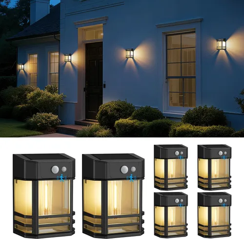 Vista 10 de btfarm Luces solares de pared para exteriores, 3 modos de luces con sensor de movimiento, del anochecer al amanecer, luz impermeable IP65
