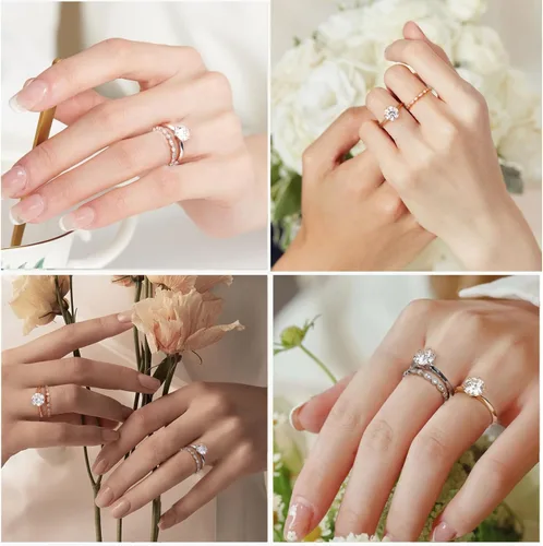 Vista 5 de SMILEST 2ct Moissanite Engagement Rings for Women, 925 Sterling Silver Rosa