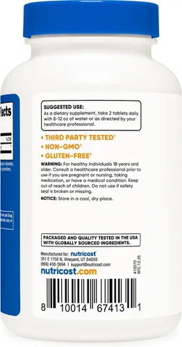 Vista 4 de Nutricost L-citrulina 2500 mg por porción, 60 porciones, 1250 mg por tableta, 120 tabletas - Suplemento sin OMG y sin gluten