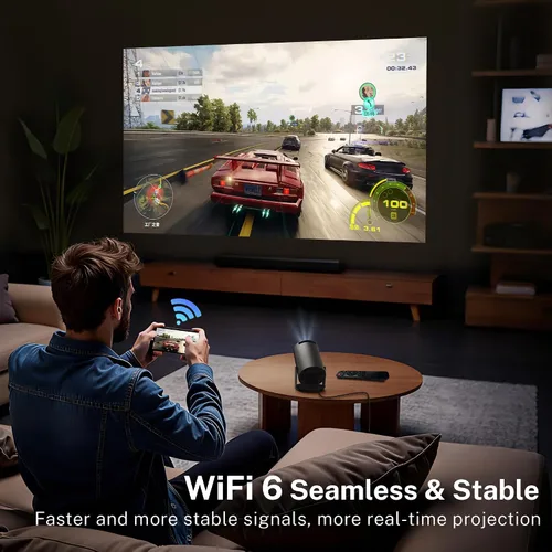 Vista 6 de Mini proyector con WiFi 6 y Bluetooth 5.4 Keystone vertical automático integrado Android 14 OS, 1080P 4K compatible con proyector giratorio portátil
