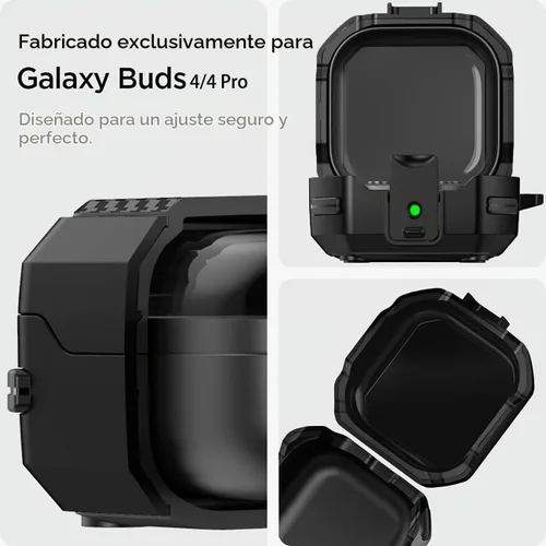 Vista 5 de Funda para Galaxy Buds 4 Pro/Buds4 con clip de bloqueo seguro, a prueba de golpes para Samsung Galaxy Buds 4/4 Pro 2026 con mosquetón y kit
