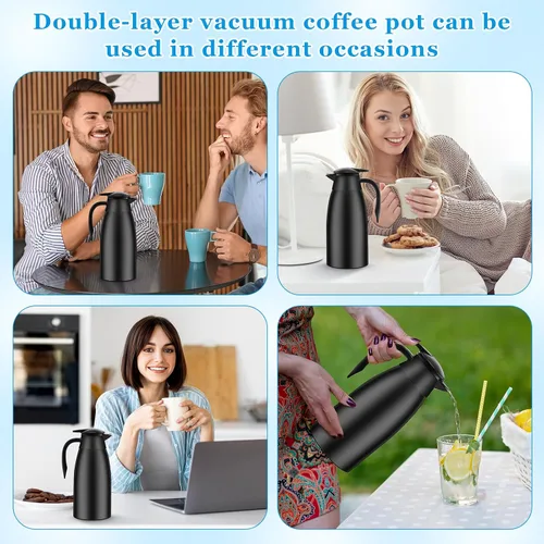 Vista 5 de Ziliny Paquete de 2 jarras térmicas de café de 51 onzas, jarra de café de acero inoxidable aislada al vacío de doble pared, mantiene las bebidas