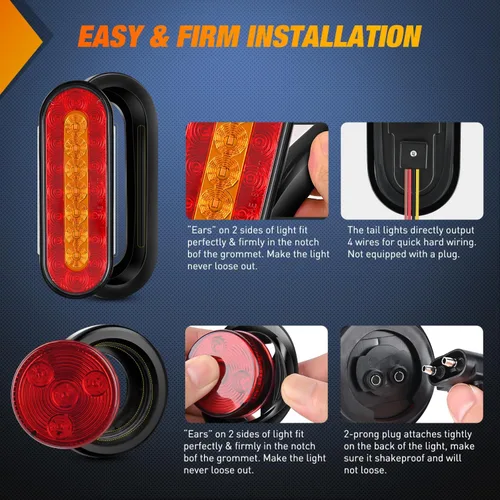 Vista 5 de Nilight juego de 2 cajas de luz para remolque de acero, kit de carcasas con 3 luces LED para placa de matrícula, luces de cola ovaladas de 6