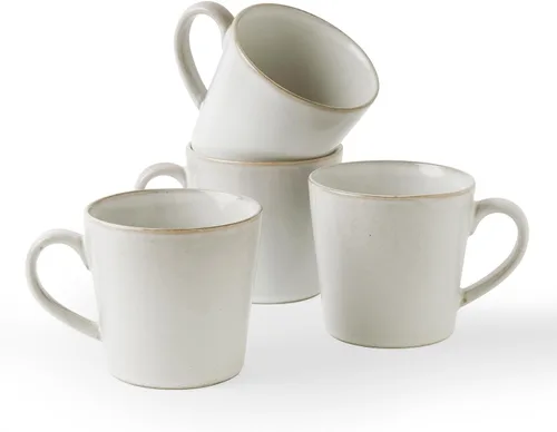 Vista 12 de famiware Tempus Juego de Tazas de Café de 4, Juego de Tazas de 14 oz, Tazas de Gres con Asa para Café, Té, Cacao, Leche, Capuchino, Apto para Blanco