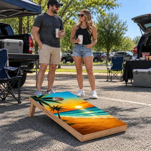 Vista 5 de Tailgating Pros Tablas de Cornhole de 4 x 2 pies, tamaño reglamentario oficial, juego de cornhole de diseño de madera con 8 bolsas de frijol, funda
