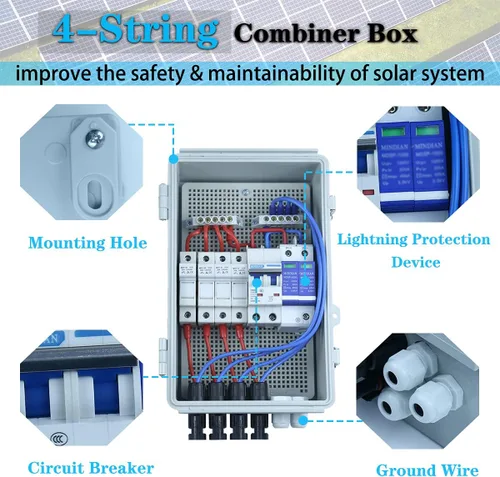 Vista 3 de Sistema solar de 960 vatios y 12 voltios fuera de la red: 8 paneles solares de vidrio monocristalino de 120 W + caja combinadora de 4 cuerdas +