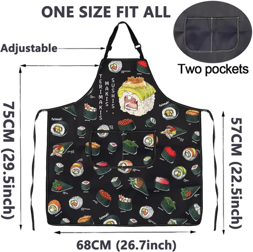 Vista 2 de CMNIM Delantales japoneses para sushi con bolsillos, para sushi, chef, para sushi, cocina, cocina japonesa, para regalar a los amantes del sushi