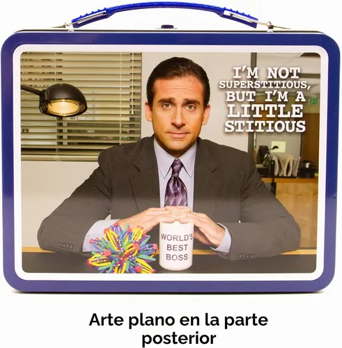 Vista 4 de Aquarius The Office Fun Box - Caja de almacenamiento de lata resistente con mango de plástico y cubierta frontal en relieve, mercancía