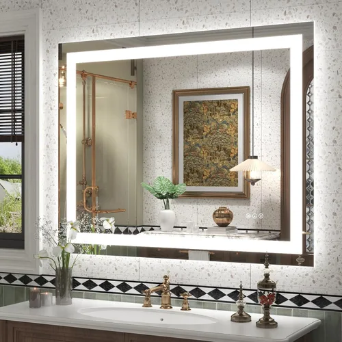 Vista 23 de Espejo de baño LED iluminado de 30 x 30 pulgadas para pared, espejo cuadrado de tocador con luces, regulable, antivaho, a prueba de roturas