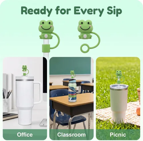 Vista 6 de 2 fundas de popote de rana verde para copa Stanley, fundas de silicona compatibles con tazas Stanley, toppers para vasos Stanley de 30 oz/40 onzas