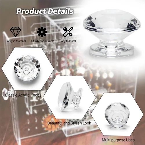 Vista 5 de MroMax 2 piezas de mango pequeño, perilla acrílica de diamante, mini perillas autoadhesivas, perilla de tamaño pequeño de 0.748 in de diámetro