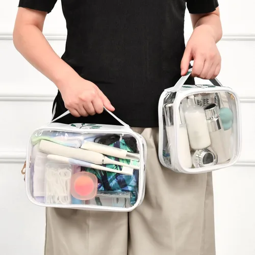 Vista 6 de Bolsas de maquillaje transparentes, 2 unidades, estuche de viaje, neceser, organizador portátil de cosméticos, para hombres y mujeres, bolsa
