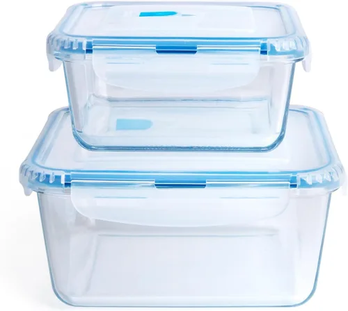Vista 12 de Recipientes de vidrio de borosilicato templado grandes para almacenamiento de alimentos con tapas libres de BPA, [paquete de 2] Recipientes