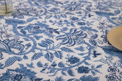 Vista 3 de Labhanshi Indian Hand Block Print Round 72 Inch 6-Seater and Rectangle 72x108 Inches 8 Seater Table Cloth for Kitchen Dining Table Cotton Floral