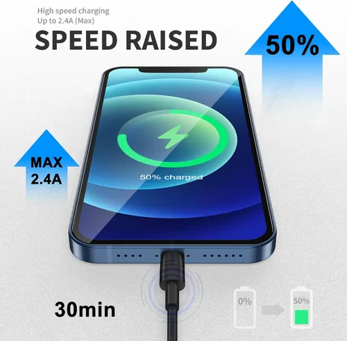 Vista 5 de FUPYWP Cable para CarPlay de iPhone en el automóvil, cable de carga para automóvil, cable USB A a Lightning de carga rápida y transferencia de datos