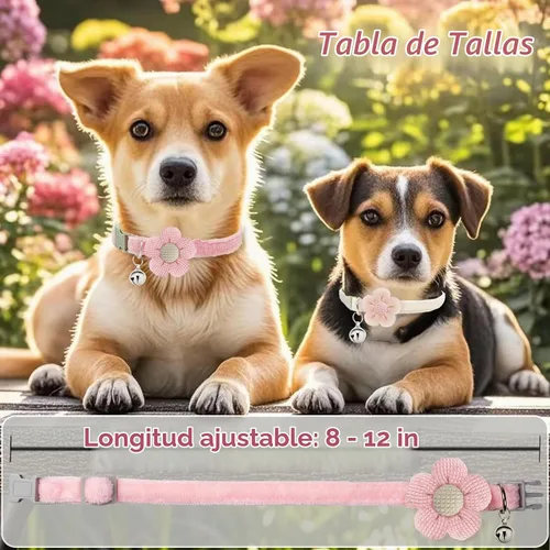 Vista 5 de Collar para perros pequeños con flor, Collares para cachorros XS, Collares para perros pequeños con campana para niña niño perrito pequeño (Rosa)