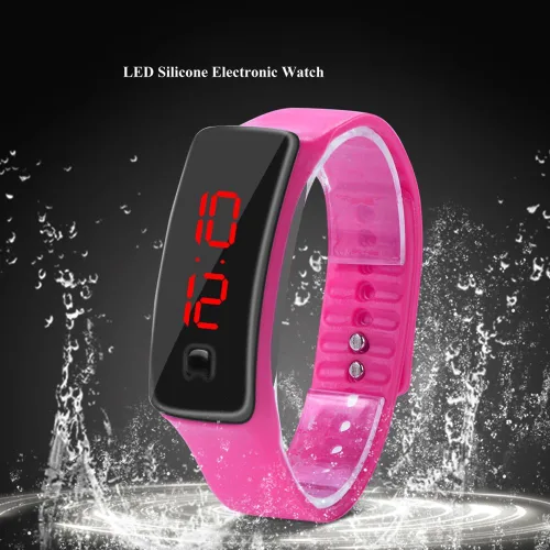 Vista 2 de Reloj de pulsera LED, correa de silicona deportiva Digitaces de 12 horas Dial Relojes de pantalla electrónica, Rosado, Moderno