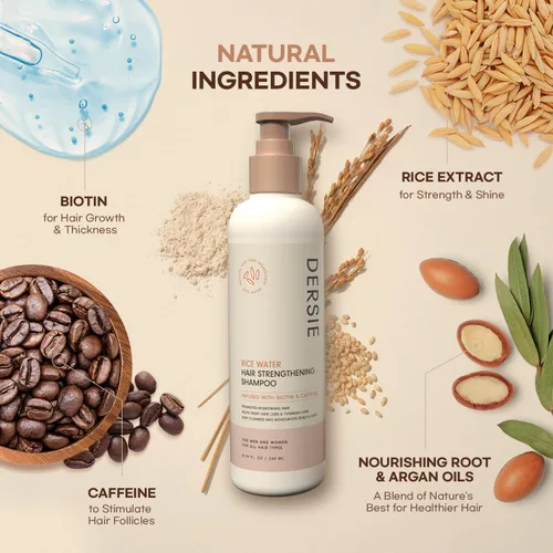 Vista 3 de Champú y acondicionador para el crecimiento del cabello con agua de arroz: con biotina y cafeína para cabello ralo - Mujeres y hombres