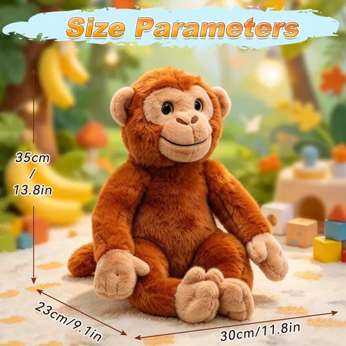 Vista 2 de 14" Monkey Stuffed Animal Plush Toy, Soft Safari Jungle Animal Plushie Monkey - Yellow