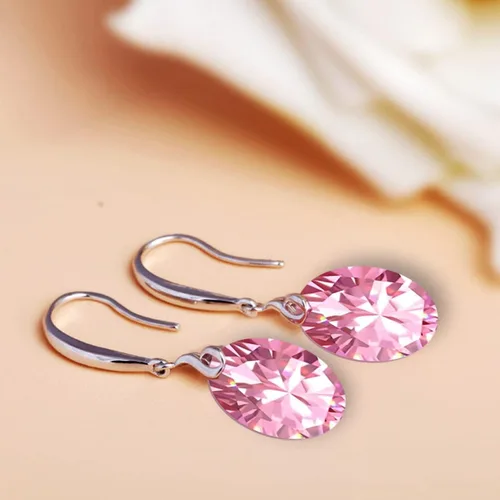 Vista 3 de Aretes colgantes de plata de ley 925 de 0.315 in x 0.472 in con circonita cúbica ovalada 5A para mujer, regalo de joyería de plata para mujer y niña