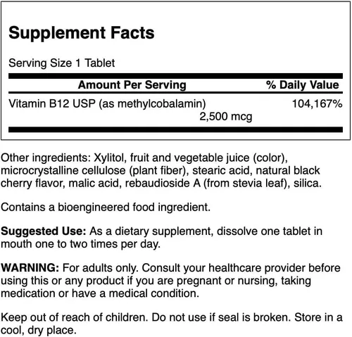 Vista 2 de Swanson Vitamina B-12 de alta absorción de metilcobalamina 2,5 miligramos 60 tabletas