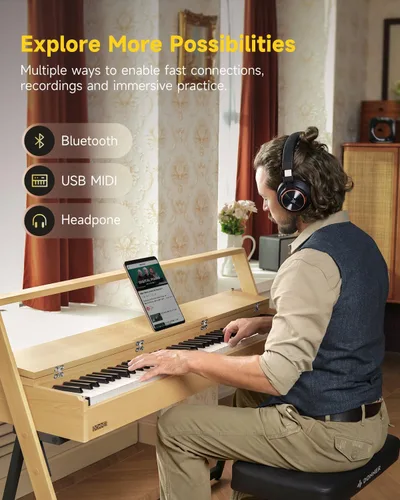 Vista 6 de Donner OURA R300 Piano de Teclado Ponderado de 88 Teclas para Avanzados, Piano Digital para el Hogar con 88 Teclas de Martillo Graduado, Bluetooth