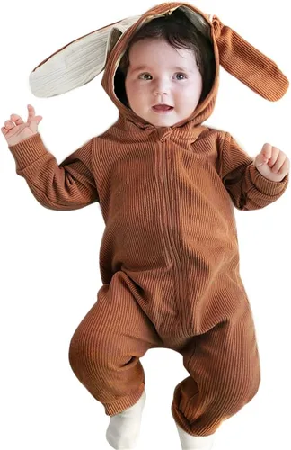 Vista 18 de Simplee Kids Enterizo con diseño de conejo de Pascua con capucha, para bebé, overol con cremallera y orejas largas A-a-gris