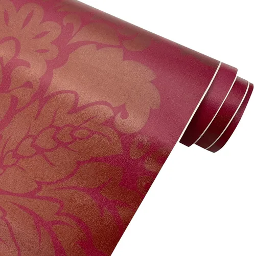 Vista 6 de Yifely Papel autoadhesivo 17.7x118.1 in de los muebles del PVC del trazador de líneas del cajón del estante del damasco dorado rojo