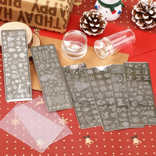 Vista 6 de JUNEBRUSHS 10 unidades de placas de estampado de uñas de Navidad con placas