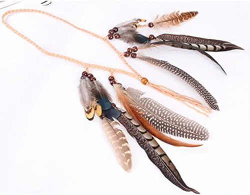 Vista 5 de Neal LINK Tocado de plumas indias para mujer con cuerda de cáñamo bohemia borlas festivales