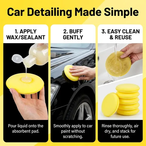 Vista 2 de PSLER Almohadillas aplicadoras de espuma – Almohadilla aplicadora de cera de coche de espuma para detallar, esponjas de pulido redondas de 4