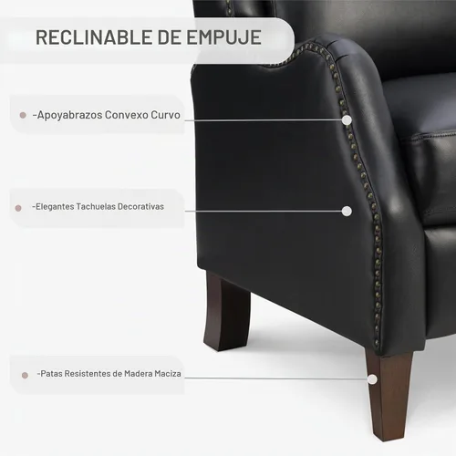 Vista 5 de KISLOT Sillón reclinable de piel sintética con ribete de remache, sillón de acento manual vintage, sofá individual para sala de estar, dormitorio