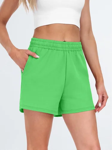 Vista 49 de AUTOMET Pantalones cortos deportivos para mujer, estilo casual, con cordón, cómodos, elásticos, de cintura alta, con bolsillos