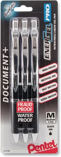 Vista 3 de Pentel EnerGel PRO - Bolígrafo de gel permanente, (0.028 in), línea media, archivador y resistente al agua, tinta negra, paquete de 2 unidades Negro