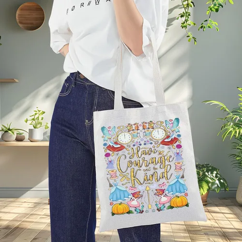 Vista 5 de BWWKTOP Bolso de lona de Cenicienta de princesa con cuentos de hadas, regalo para fanáticos, tener coraje y sé amable