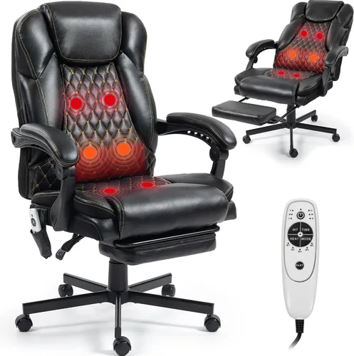 Vista 11 de Silla de oficina de masaje con reposapiés, sillas ejecutivas de calefacción por vibración de 6 puntos, silla ejecutiva ergonómica para oficina