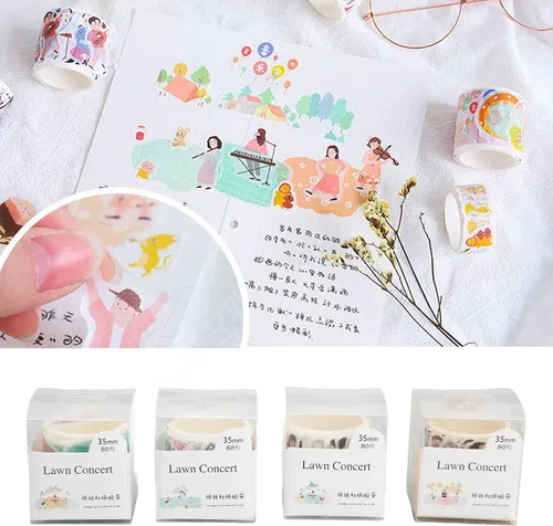 Vista 6 de Juego de cintas Washi, 8 rollos de cintas Washi de 1.378 in de ancho, cinta decorativa impresa para conciertos, múltiples formas irregulares