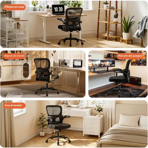 Vista 11 de AreShark Silla de oficina ergonómica, cómoda silla de escritorio con soporte lumbar ajustable, silla de computadora de malla con ruedas