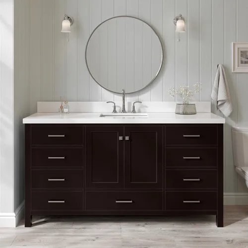 Vista 93 de ARIEL Cambridge - Mueble de baño con lavabo de 42 pulgadas, madera maciza, encimera de cuarzo blanco puro de 1.5 pulgadas, fregadero rectangular
