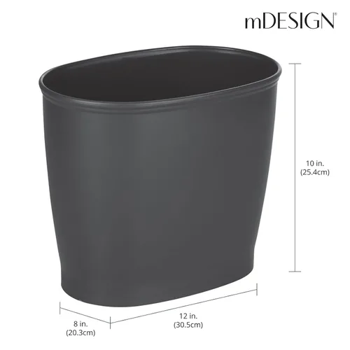 Vista 4 de mDesign - Papelera ovalada de plástico, moderna y de tamaño conveniente, para baño, cocina, cuarto de servicio, hogar, oficina, dormitorios. Negro