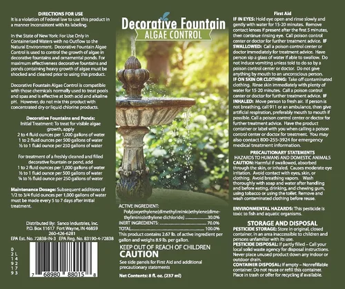 Vista 6 de Algicida y Clarificante para Fuentes - 8oz - Mata e Inhibe Todos los Tipos de Crecimiento de Algas, Formulado para Pequeños Estanques