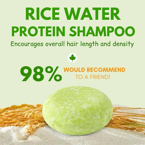 Vista 3 de Muun Barra de champú y acondicionador de agua de arroz, barras de jabón sólido fortalecedoras y voluminizadoras, champú clarificante para cabello