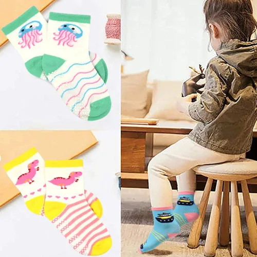 Vista 4 de Tphon 12 pares de calcetines antideslizantes con agarre en la parte inferior antideslizante, de algodón antideslizante para niños, niñas, niños